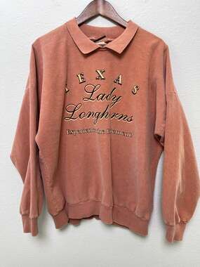 Vintage 90s Texas Lady Longhorns Sweatshirt Orange Oversized Collared Pullover